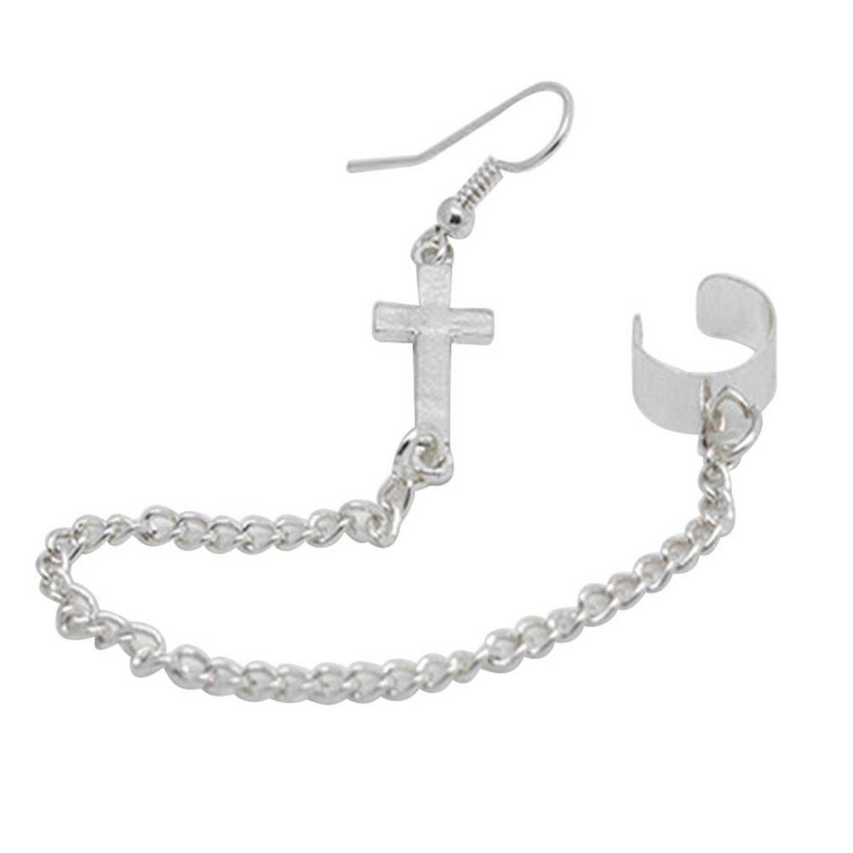 Punk Cross Charm Chain Ear Cuff Clip Hook Earrings Women Jewelry