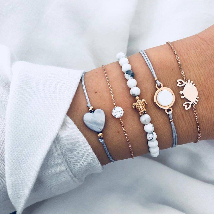Bls-miracle Boho Crab Heart Charm Bracelets Set For Women Design Stone Beads Infinite Statement Bracelet Vintage Jewelry