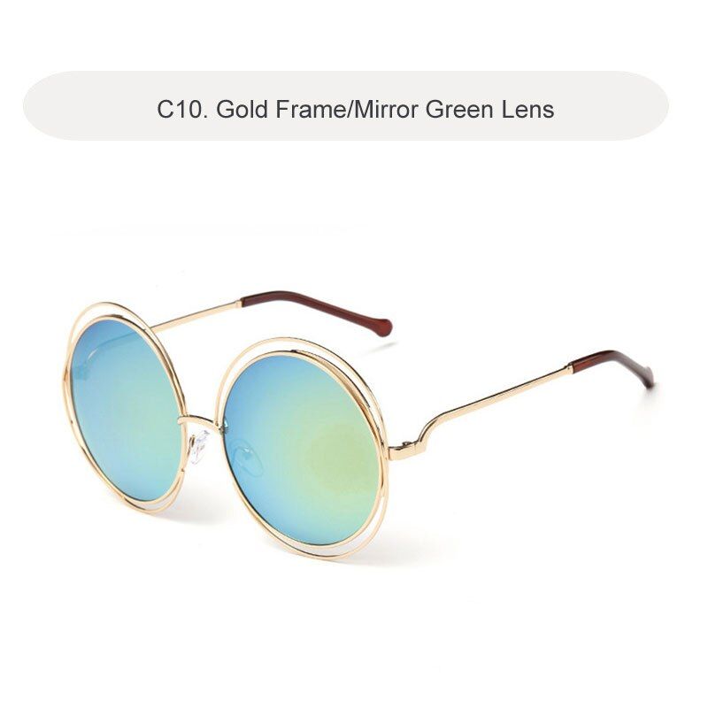 C10 Mirror Green2020 Round Big Size Oversized lens Vintage Sunglasses Women Brand Designer Metal Frame Lady Sun Glasses Lady Cool Retro UV400