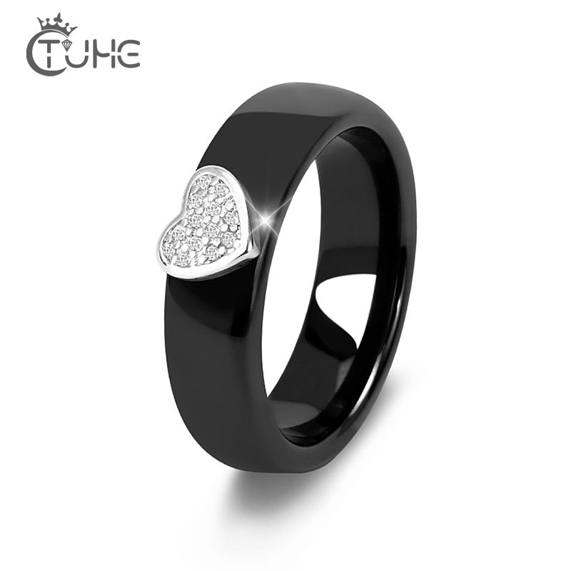 2019 Brand Fashion Women Ceramic Engagement Rings Jewelry Luxury Bling Stone Lovely Heart Love Women Wedding Ring