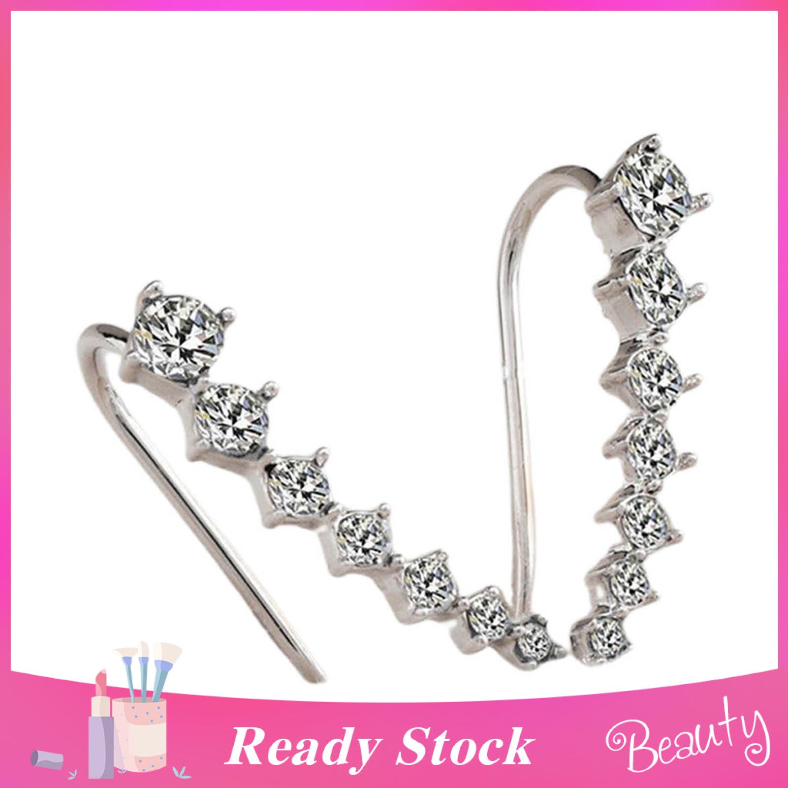 1 Pair Women Ear Studs C Shape Rhinestone Jewelry Shiny Korean Style Stud Earrings for Dating