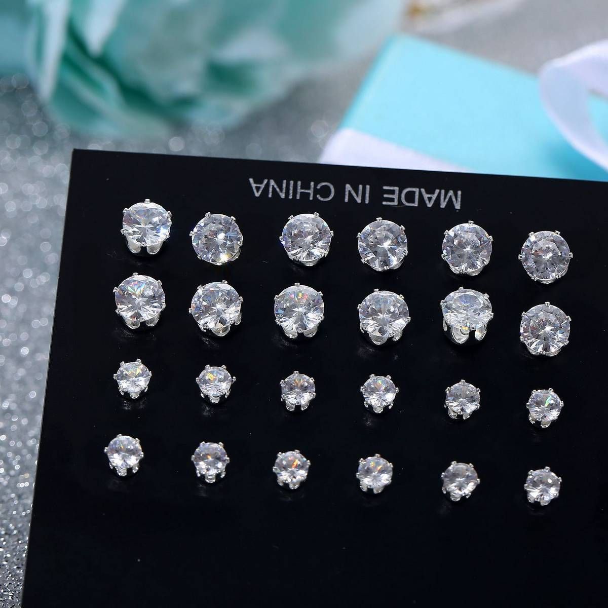 12 Pair/Pack AAA CZ Shiny Wedding Stud Earrings Set for Women Men Crystal Jewelry