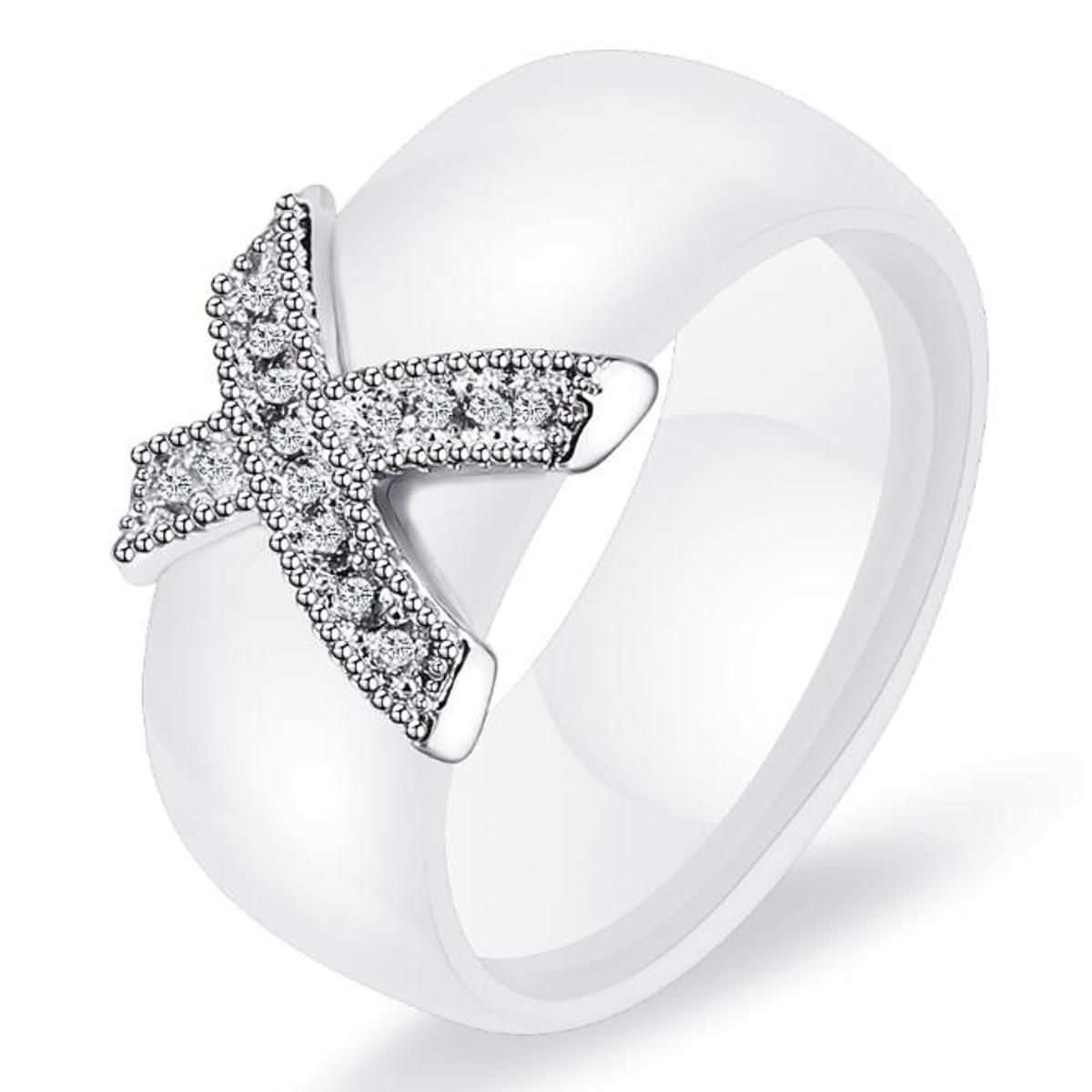 Fashion Jewelry Women Ring With AAA Crystal 8 mm X Cross Ceramic Rings For Women Wedding Party Accessories Gift Design