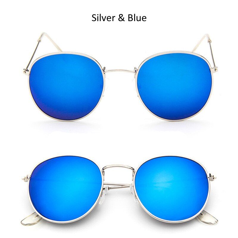 Silver Mirror BlueLuxury Brand Design Vintage Retro Mirror Round Sunglasses For Women Men Sun Glasses Ladies Sunglass