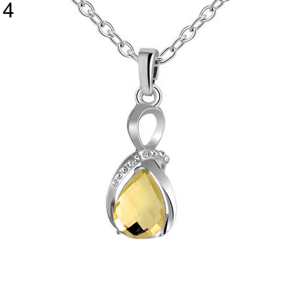 Rhinestone Waterdrop Opal Drop Pendant Chain Necklace Women Fashion Jewelry