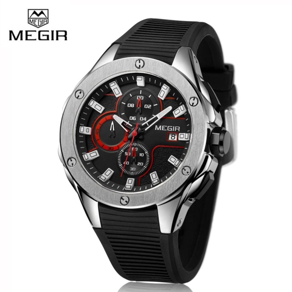 MEGIR MN2053G Men Sport Watch Chronograph Silicone Strap Quartz Watches - intl
