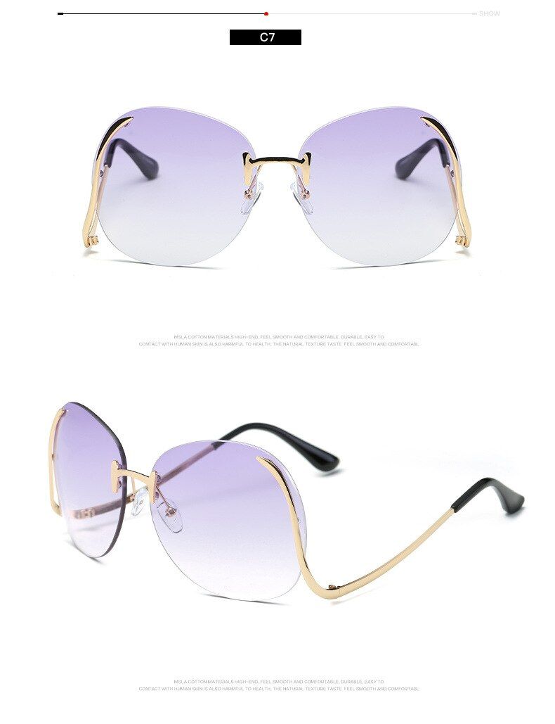 C7 66302020 Rimless Gradient Sunglasses Women Oversized Clear Lens Optics Metal Frame UV400 Vintage Sun Glasses Retro Eyewear oculos