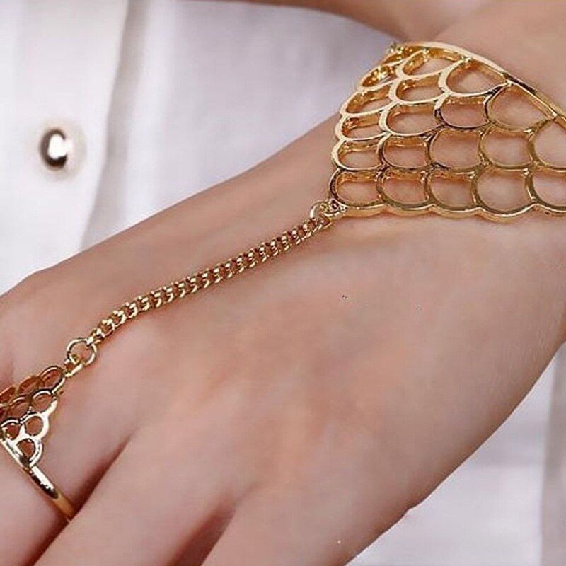 Women OL Punk Rock Retro Hollow Fish Scales Wrist Finger Harness Hand Chain Bracelet Jewelry 8 TT@88
