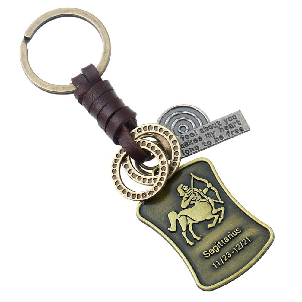 Keychains Constellation Tag Key Pendant Retro Key Chain for Men Women Trendy Jewelry Car Keyrings Charm (Sagittarius)