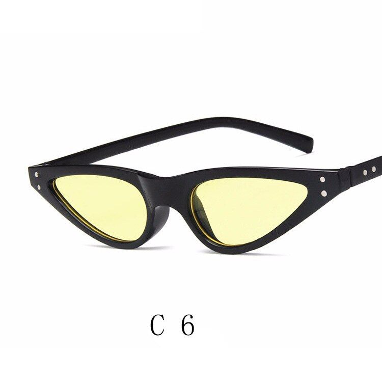 Black-Yellow2018 Cat's Eye sunglass Drops Women Sunglasses Rice Nail sunglases European and American small box sun glasses