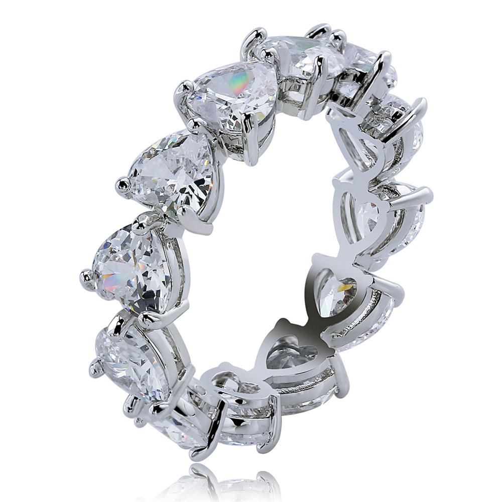 (3 Types)1 Row Full Iced Out Bling Cubic Zirconia Mens Women Rings Geometric Heart Ring Jewelry Gold Silver Color Ring For Gifts
