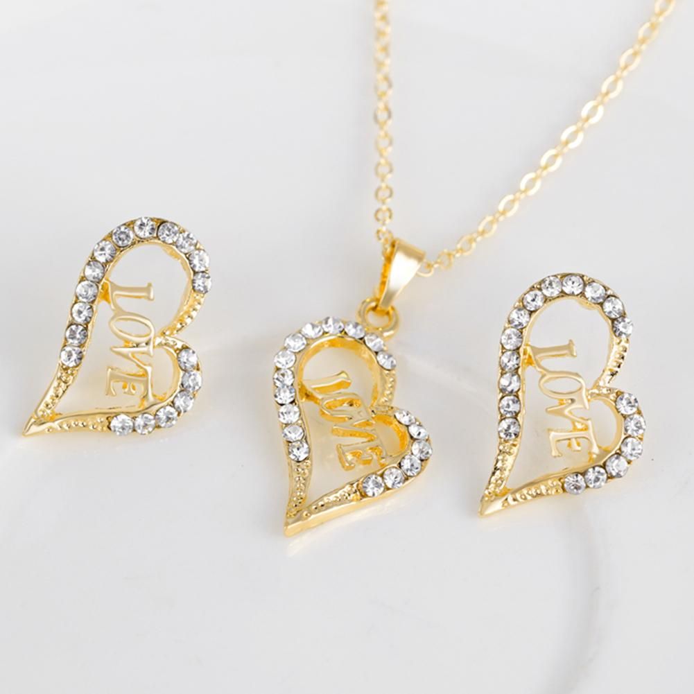 Women Hollow Pendant Necklace Bracelet Ring Earrings Jewelry Set