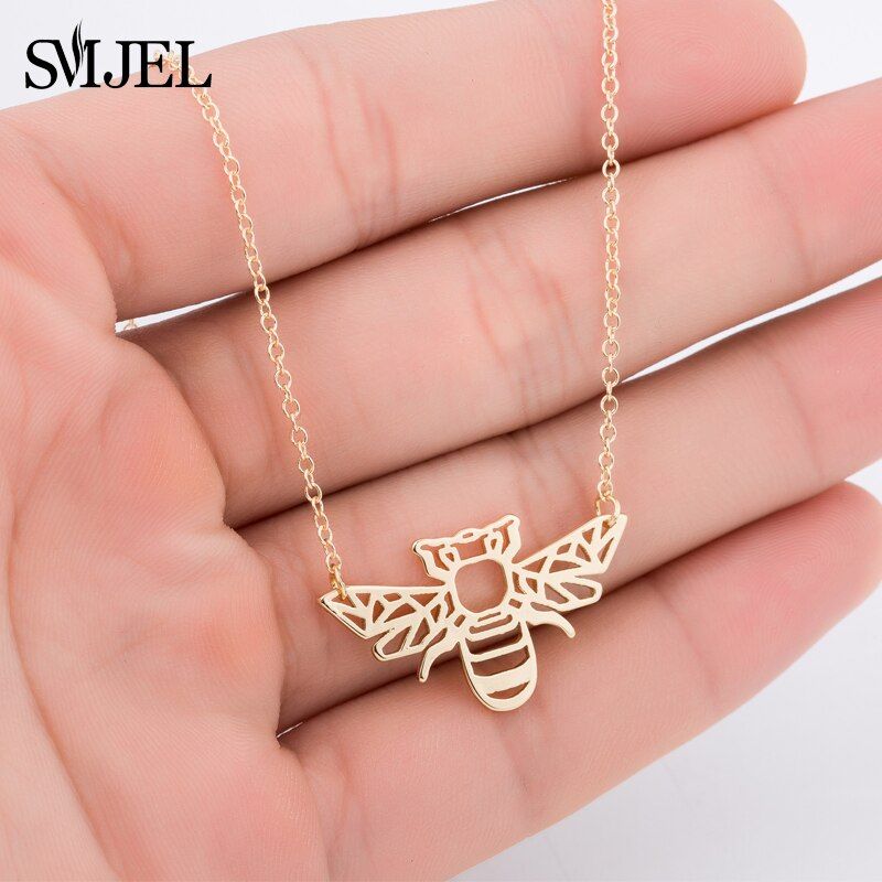 SMJEL Stainless Steel Origami Bee Necklaces Women Lovely Animal Bear Rabbit Chihuahua Dog Pendant Necklace Best Gifts for Girls