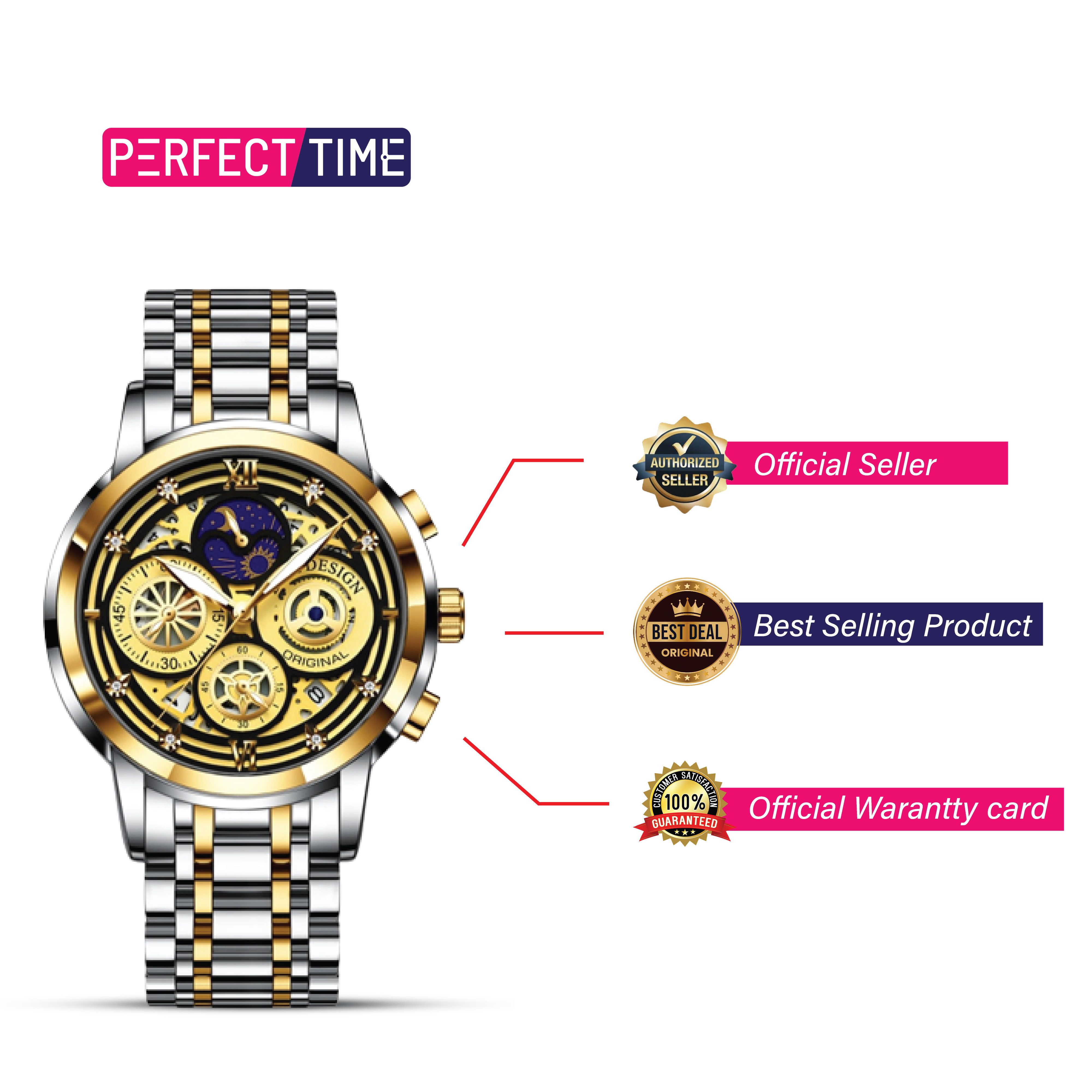 LIGE 8942 Men Watch Luxury Business Multifunctional Quartz All Steel Wristwatch : Silver & Gold