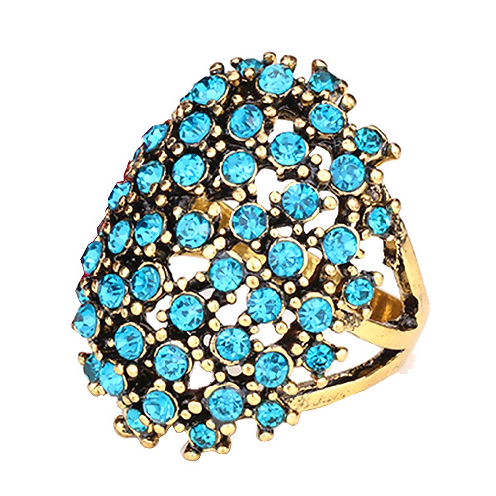 Luxury Oval Colorful Rhinestone Inlaid Women Finger Ring Party Jewelry Gift