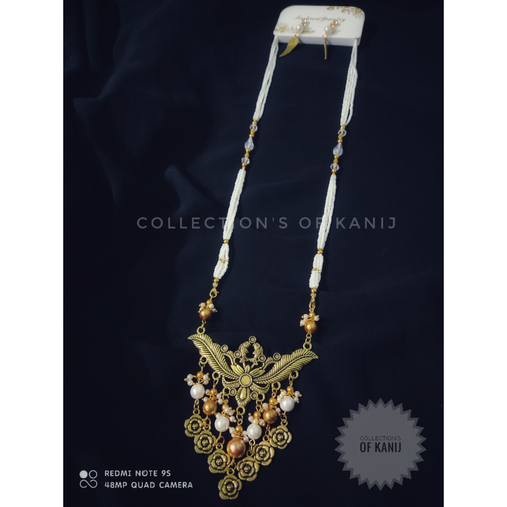 Exclusive Long Glass Beads, Sea Beads With Crystal And Gajra Set With Earrings