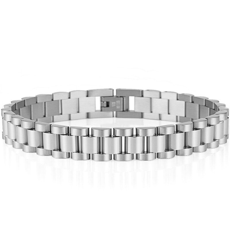 10MM Wide Watch Chain Style Mens Bracelets For Men Women Luxury Golden Black Stainless Steel Armband Boys Jewellery Accessories