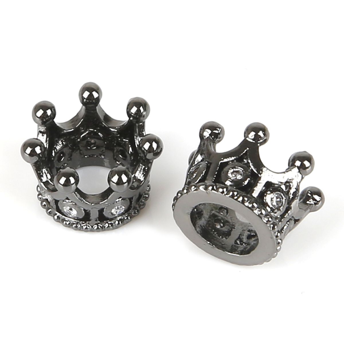 Micro Pave Black Cubic Zirconia Crown Charm Beads For Jewelry Making Metal Brass Beads Diy Bracelet Accessories