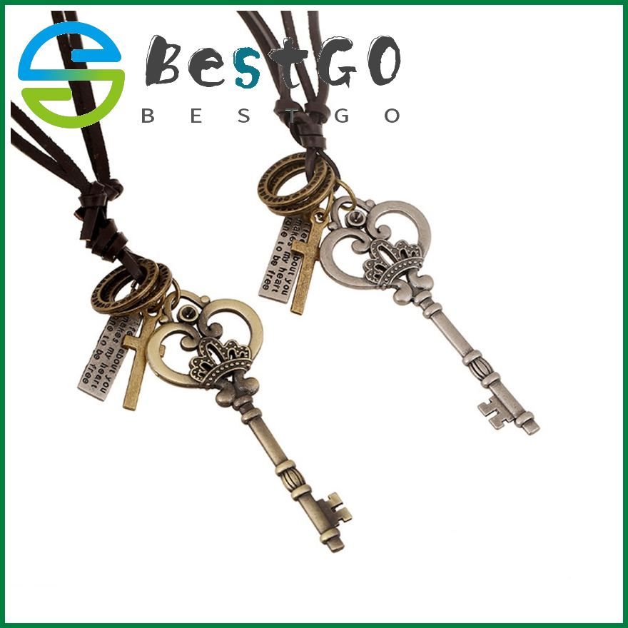 European And American Necklaces New Cowhide Necklaces Large Key Long Leather Necklaces