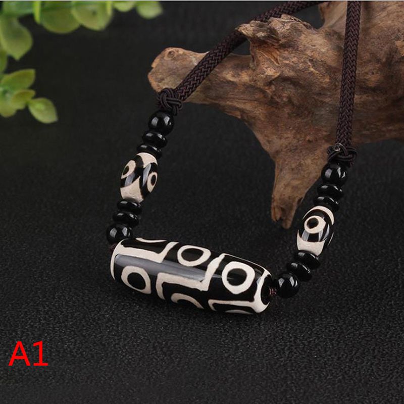Ethnic Tibetan Nine Eyes Dzi Necklace Women Men Simple Pendant Necklace