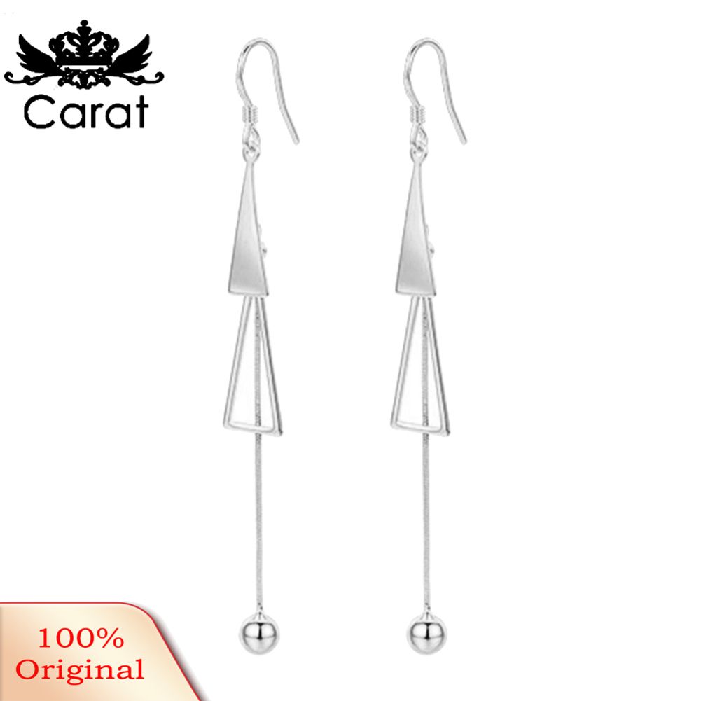 Women Fashion Double Triangle Tassel Ball Long Dangle Hook Earrings Jewelry