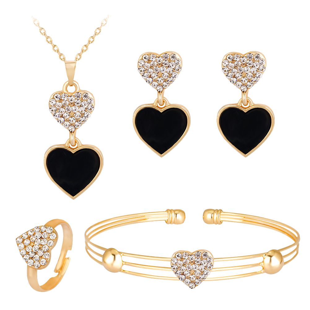 4Pcs/Set Heat Rhinestone Charm Earrings Ring Bracelet Necklace Bridal Jewelry