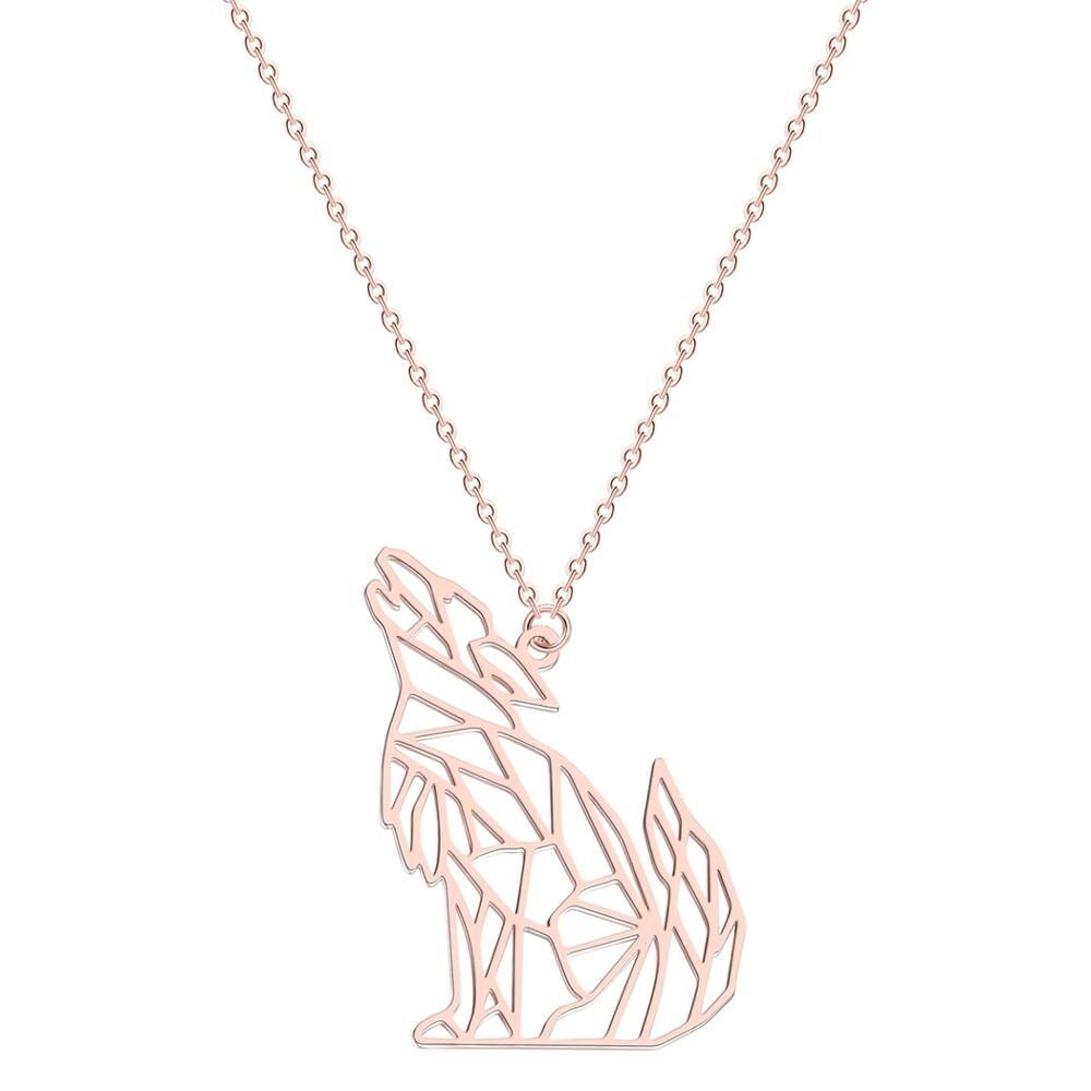Todorova Origami Wolf Animal Pendant Necklace for Women Men Stainless Steel Jewelry Howling Wolf Necklace