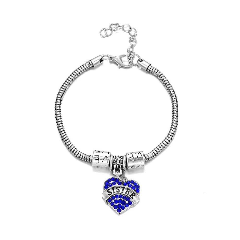 Heart Beads Sister Pendant Bracelet Women Fashion Jewelry Women Rhinestone Hearts Lovely Gift for Bestie