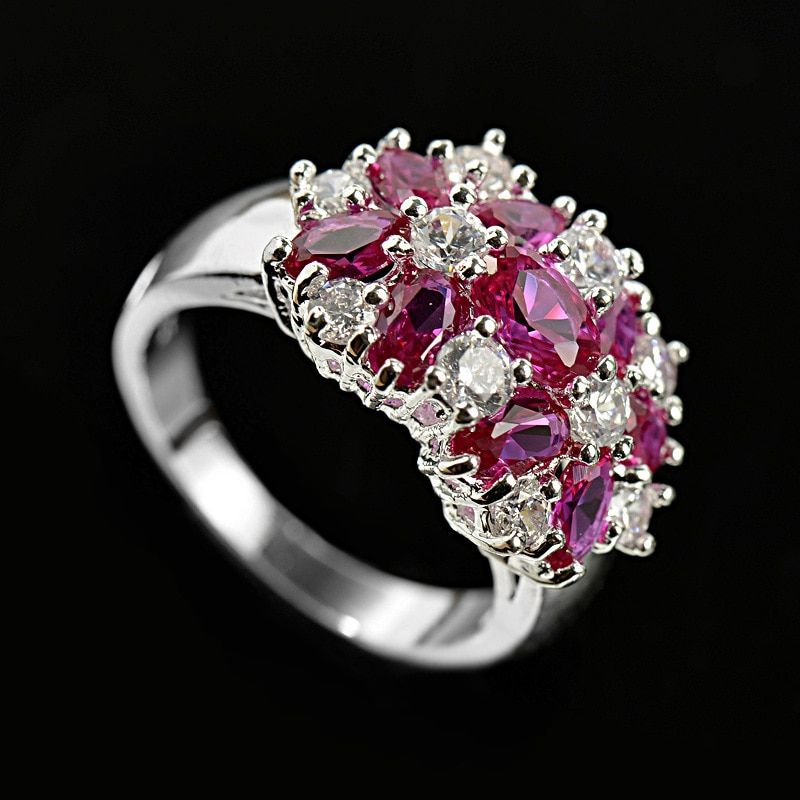 Visisap Birthstone Oval Zircon Flower Rings for Women Luxury Colorful Vintage Ring Fashion Accessories Factory B1113