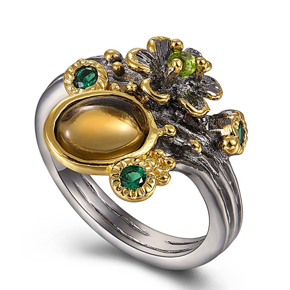 DreamCarnival 1989 Hot Pick Vintage Flower Ring for Women Brown Color Zircon Two Tone Chic Fashion Jewelry Wedding Rings WA11668
