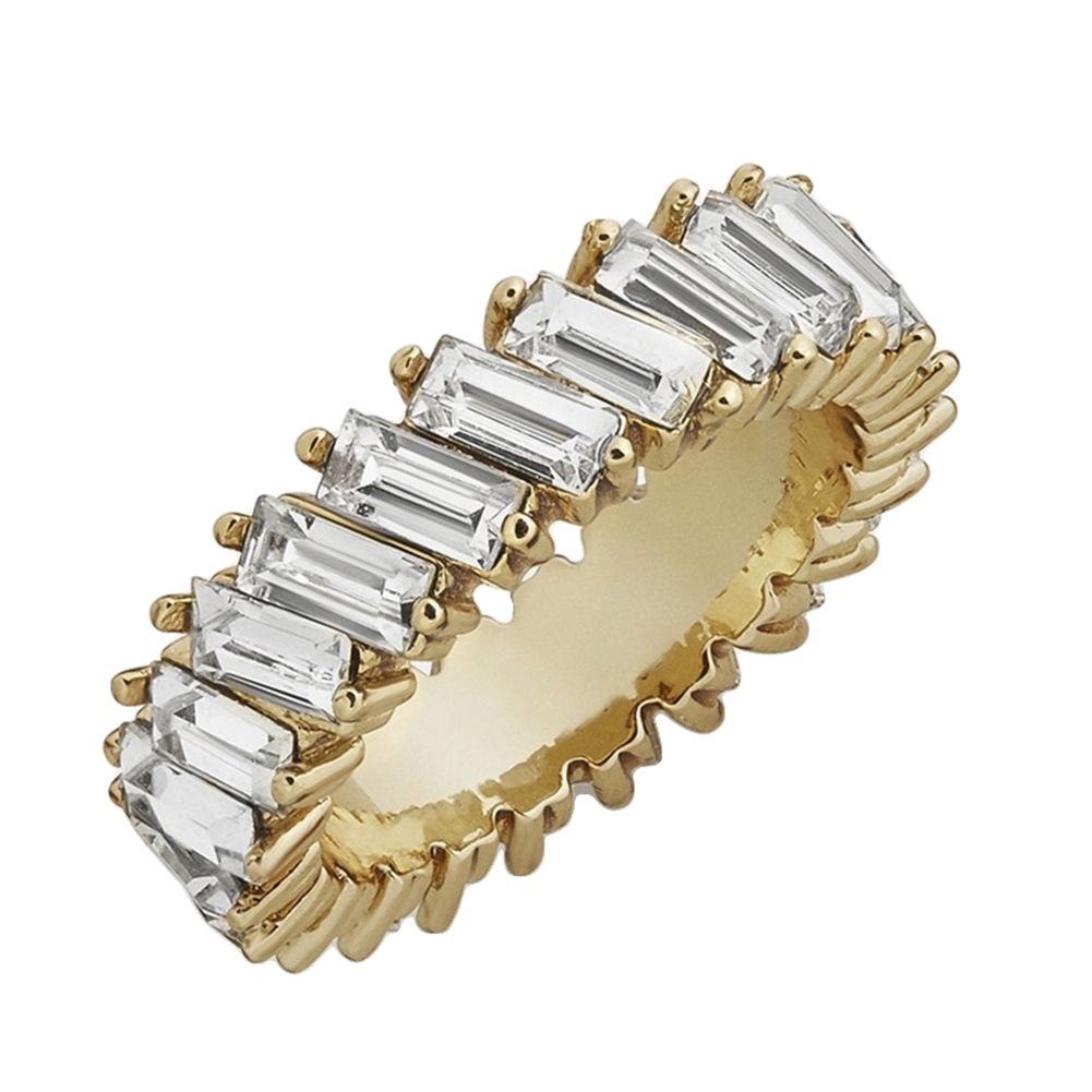 Women Full Rectangle Faux Crystal Inlaid Finger Ring Wedding Party Jewelry Gift