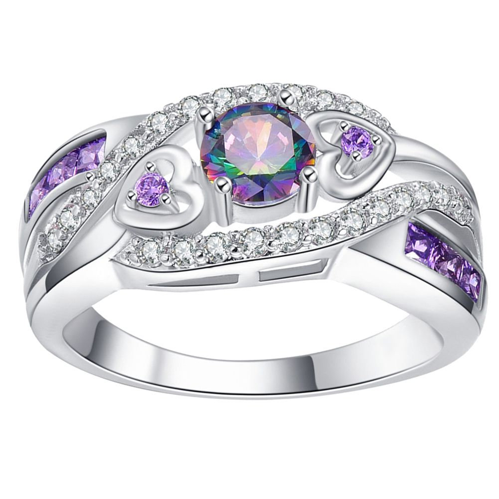 Engagement Wedding Double Heart Cubic Zirconia Inlaid Bridal Finger Ring Jewelry