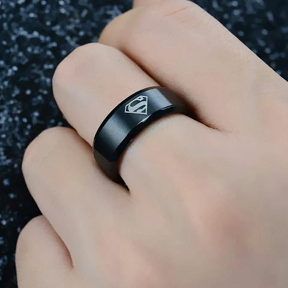 Men Superman Ring Black Blue & Silver