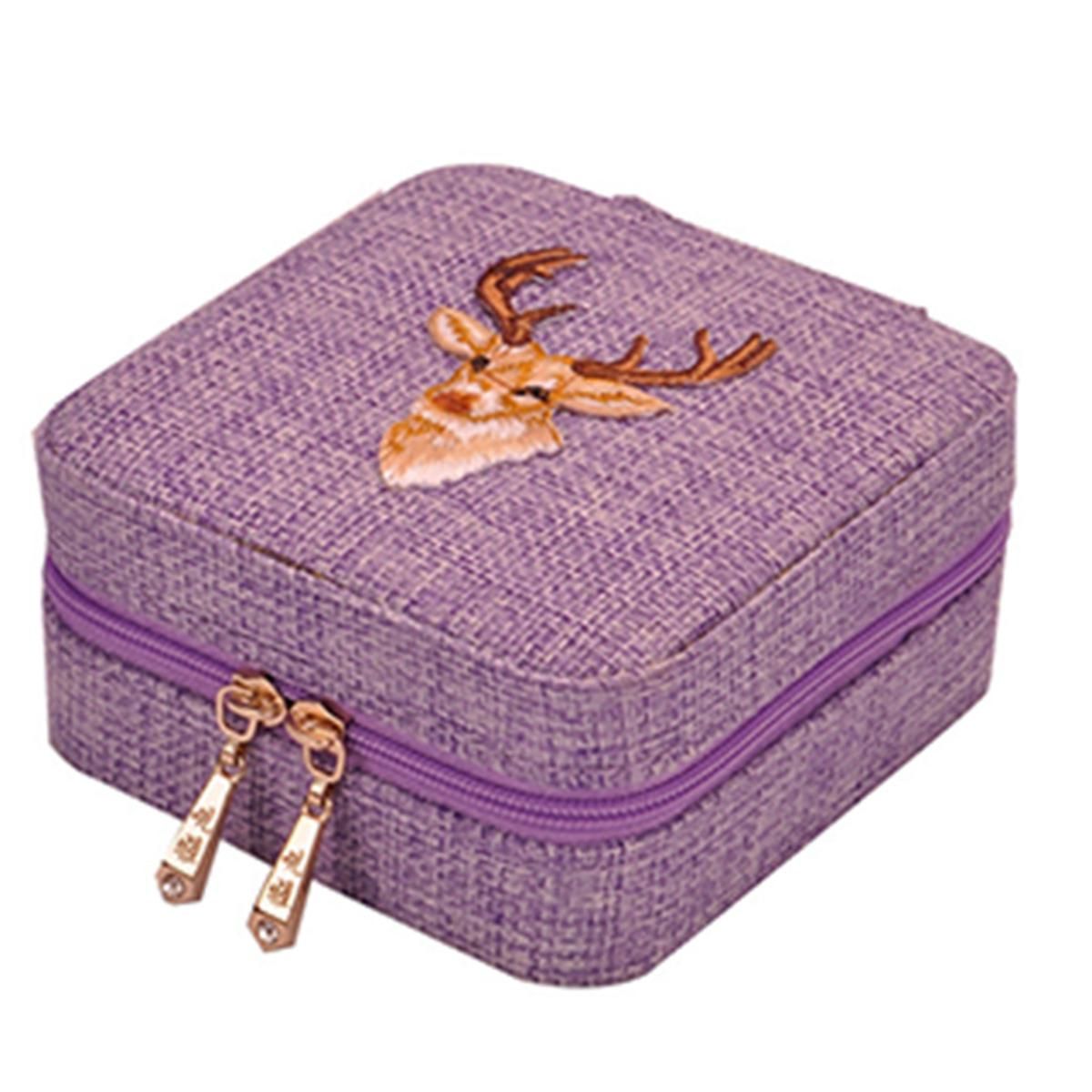 Linen Box Multifunction Necklace Ring Earings Bracelet Storage Box Organizer Girl Gift Purple