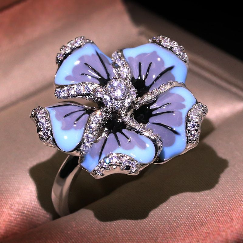 Jewelry For Woman Gorgeous Blue Flower Ring Fashion Trendy Jewelry gift HANDMADE El ring