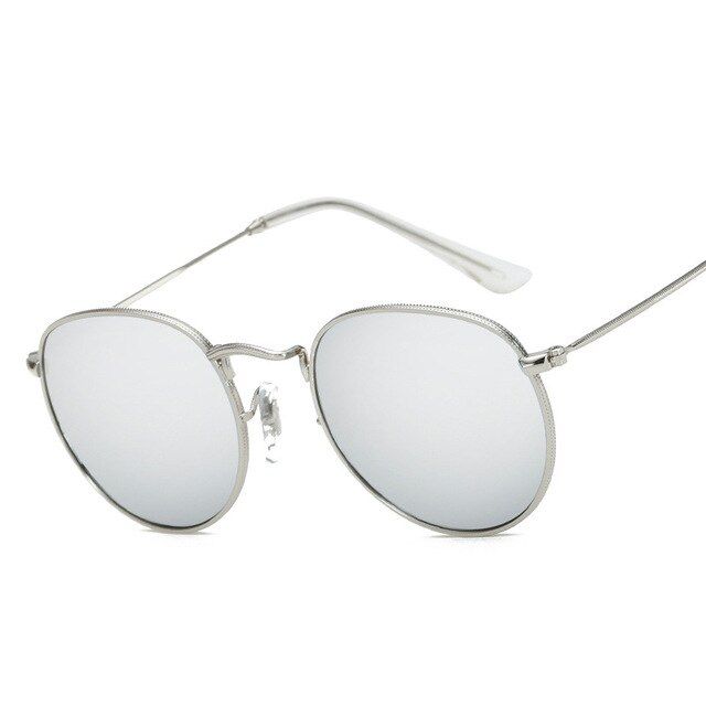 52018 Ladies Classic Pink Reflective Oval Sunglasses Women Men Retro Metal Frame Wrap Coating Mirror Sun Glasses UV400 HA-83