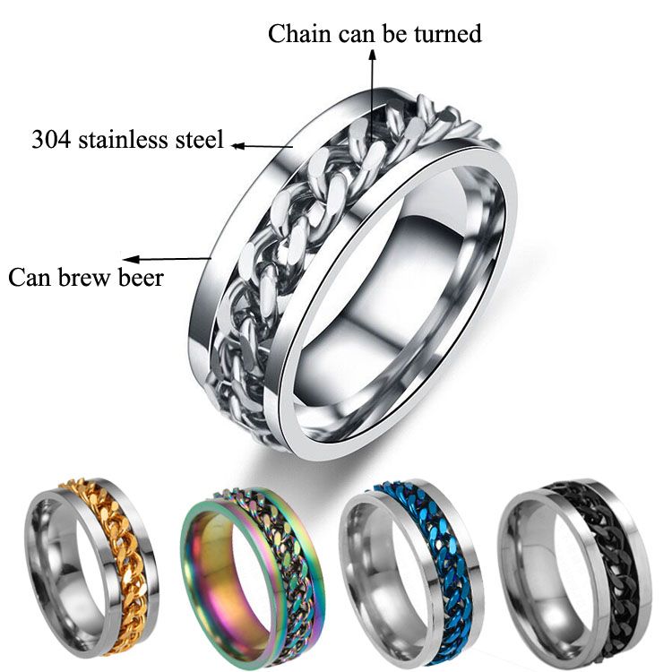 Men's Titanium Steel Chain Rotating Ring Jewelry Ring