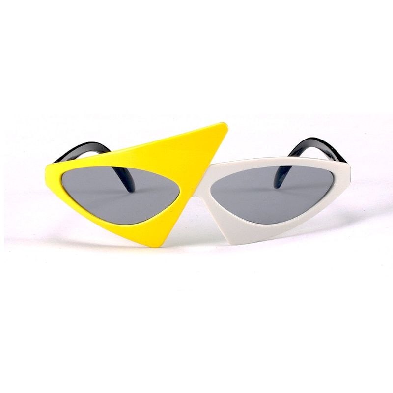 SHAUNA Fashion Christmas Triangle Oval Green Rose Contrast Color Roy Purdy Sunglasses Stage  Hop Party Glasses UV400-Yellow White