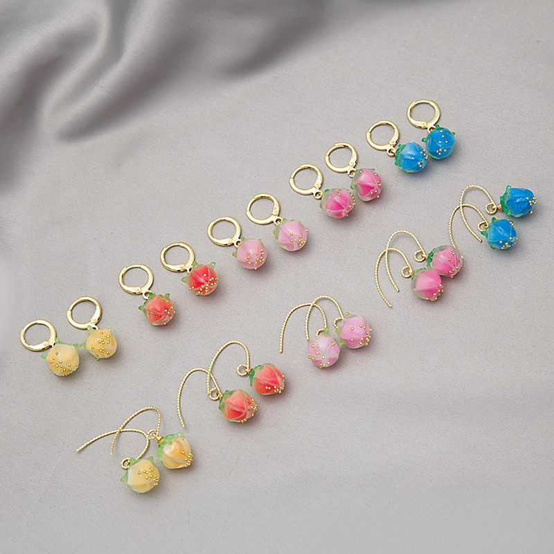 Small fresh handmade peach color flower bud earrings sweet girly fruit earrings earrings for gilrs for women low price