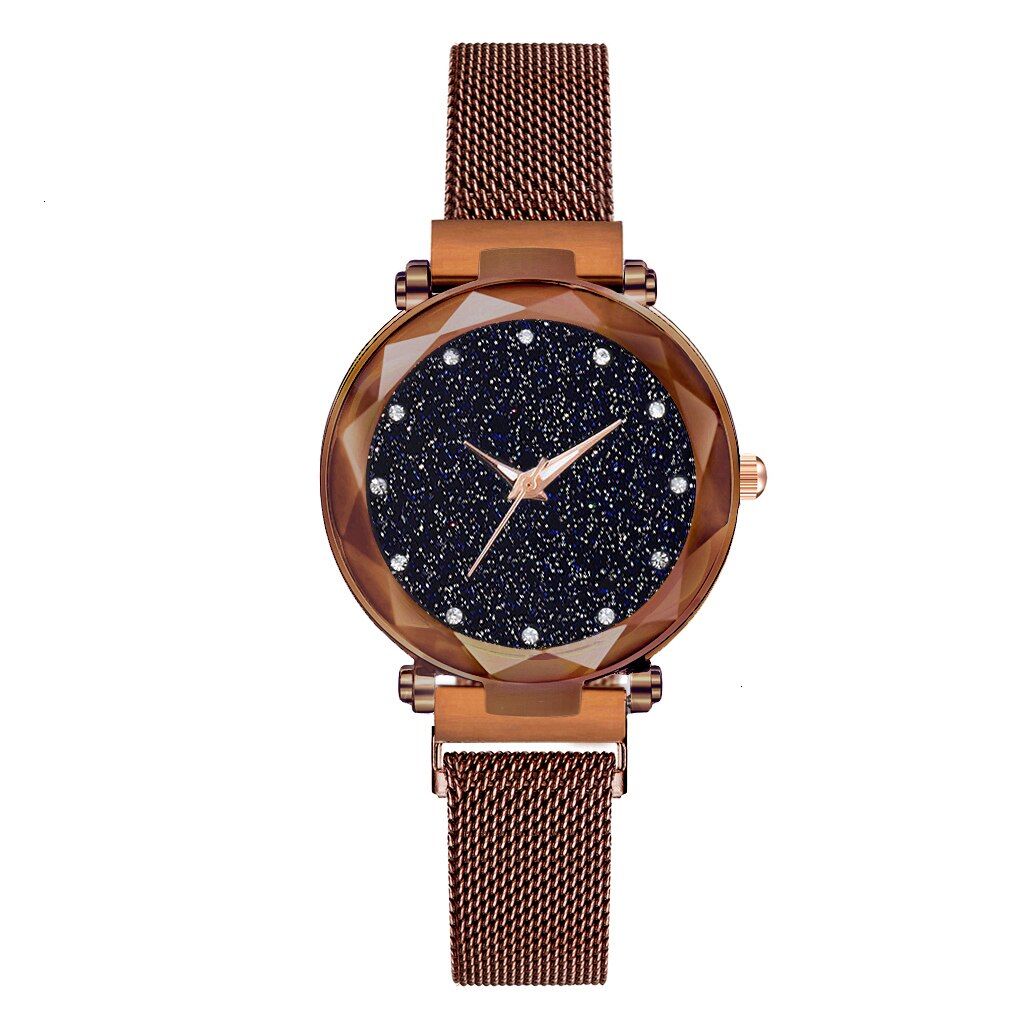 Women Magnet Buckle Starry Sky Diamond Watches Luxury Crystal Ladies Fashion Quartz Bracelet Watches Set For Gift Clock