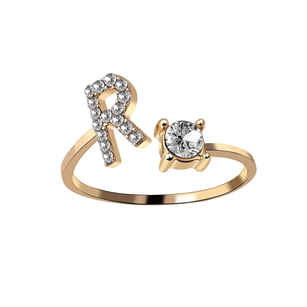 A-Z Letter Gold Color Metal Adjustable Opening Ring Initials  Alphabet Female Creative Finger Rings Trendy Party Jewelry