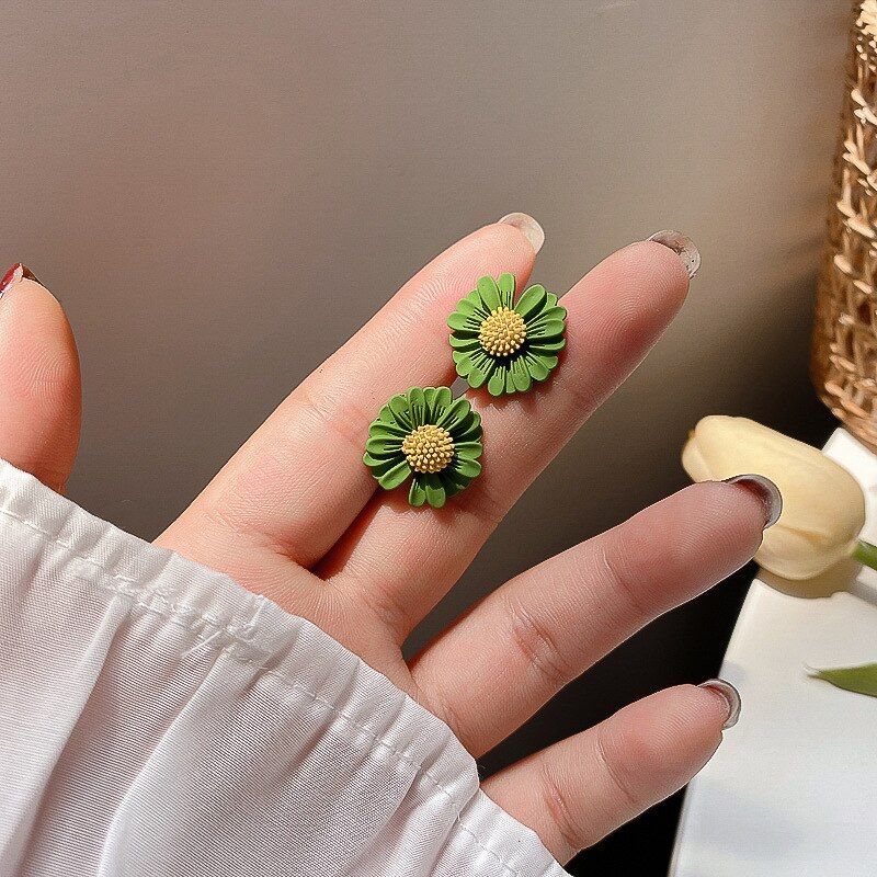2020 New Design Vintage Green Acrylic Resin Metal Geometric Drop Earrings for Women Girl Round Flower Earrings Jewelry Gifts