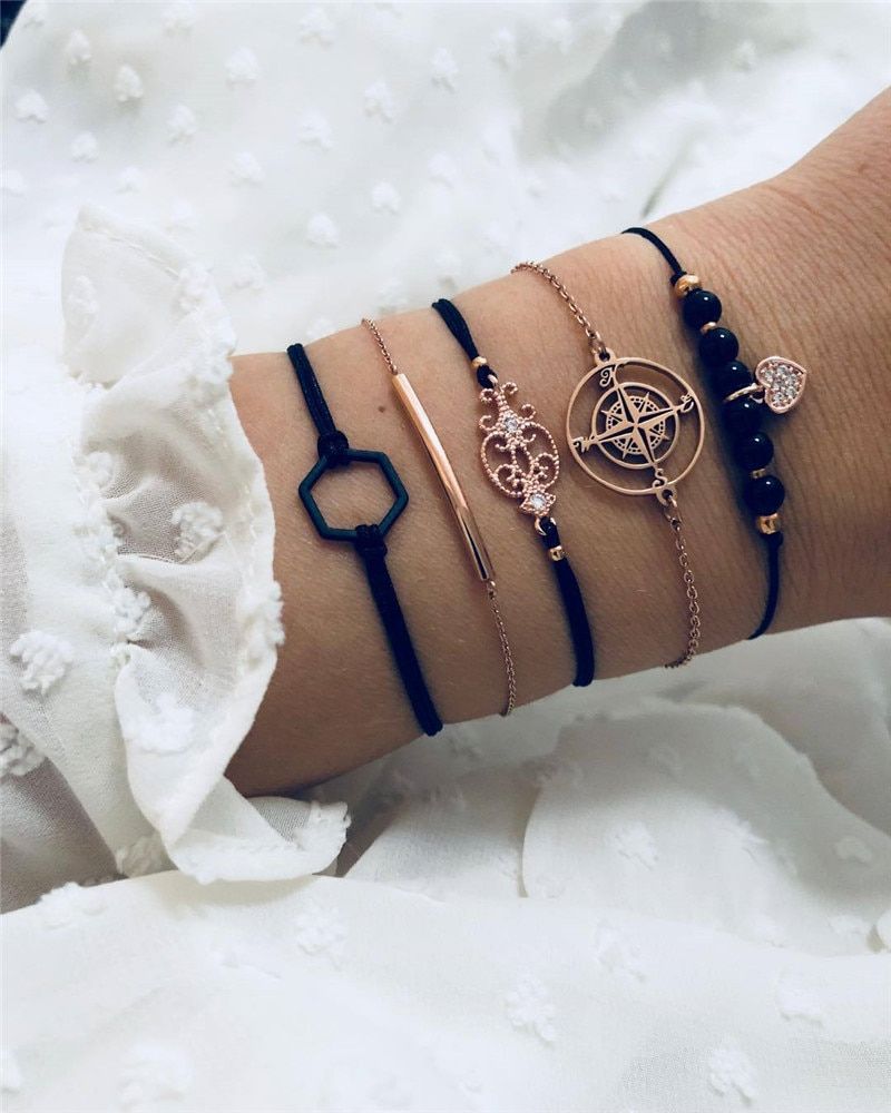 Modyle Bohemian Bracelet Set For women Shell Star Map lotus pineapple Heart Natural stone Beads chain Bangle Boho Summer Jewelry