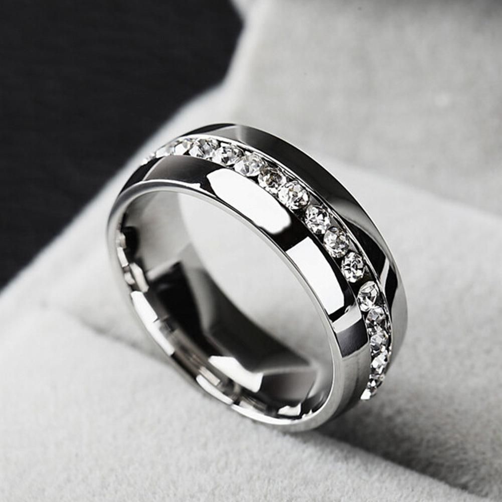 Men Women Couple Rhinestone Titanium Steel Ring Romantic Gift