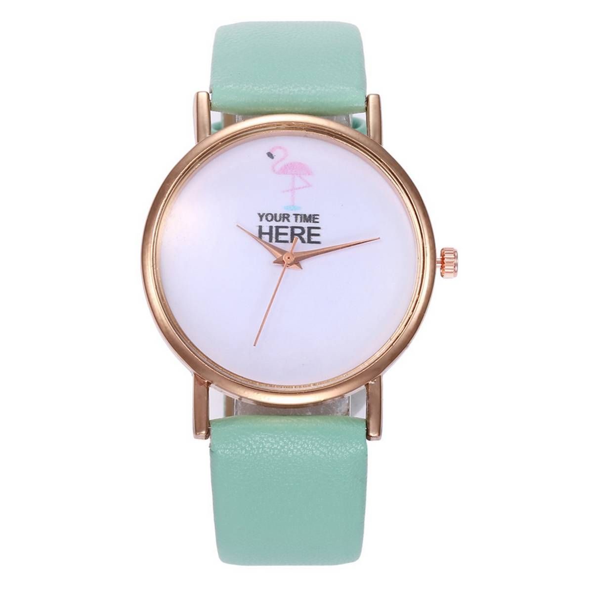 Fashion Women Girls Flamingo Quartz Analog No Number Round Dial Wrist Watch