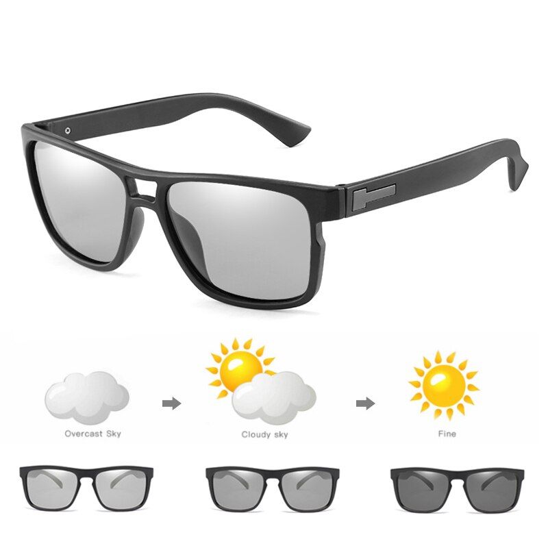Retro Square Photochromic Sunglasses Driving Men Polarized Chameleon Discoloration Glasses for Women Sport Fashion Sun Glasses