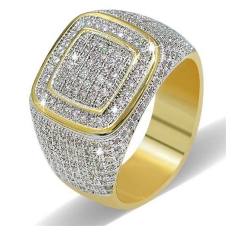 Hip Hop Bling Round Shape Cool Street Men Bling Iced Out CZ Ring Men's Finger Signet Ring Golden Engagement Rings Bague L5N950