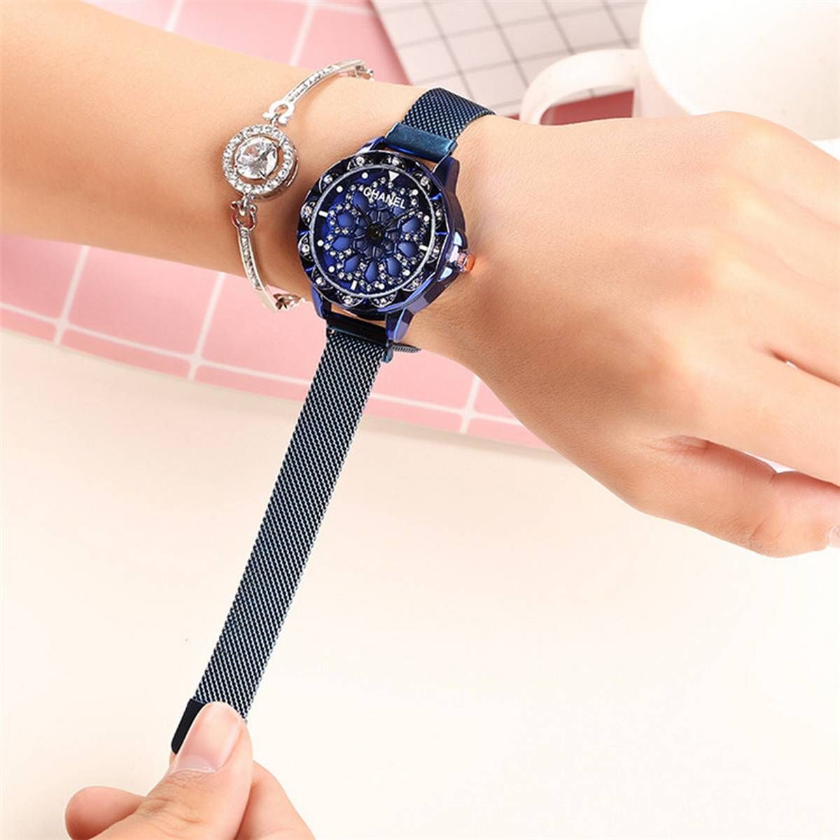 Rotating Flower Magnetic Stainless Steel Bracelet