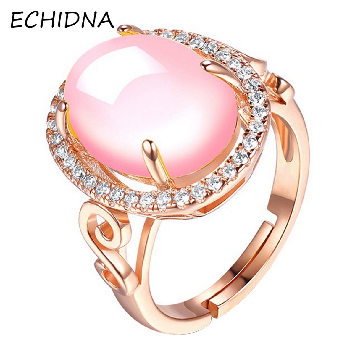 Women's Luxury Fashion Oval Quartz Rhinestone Open Finger Ring Jewelry