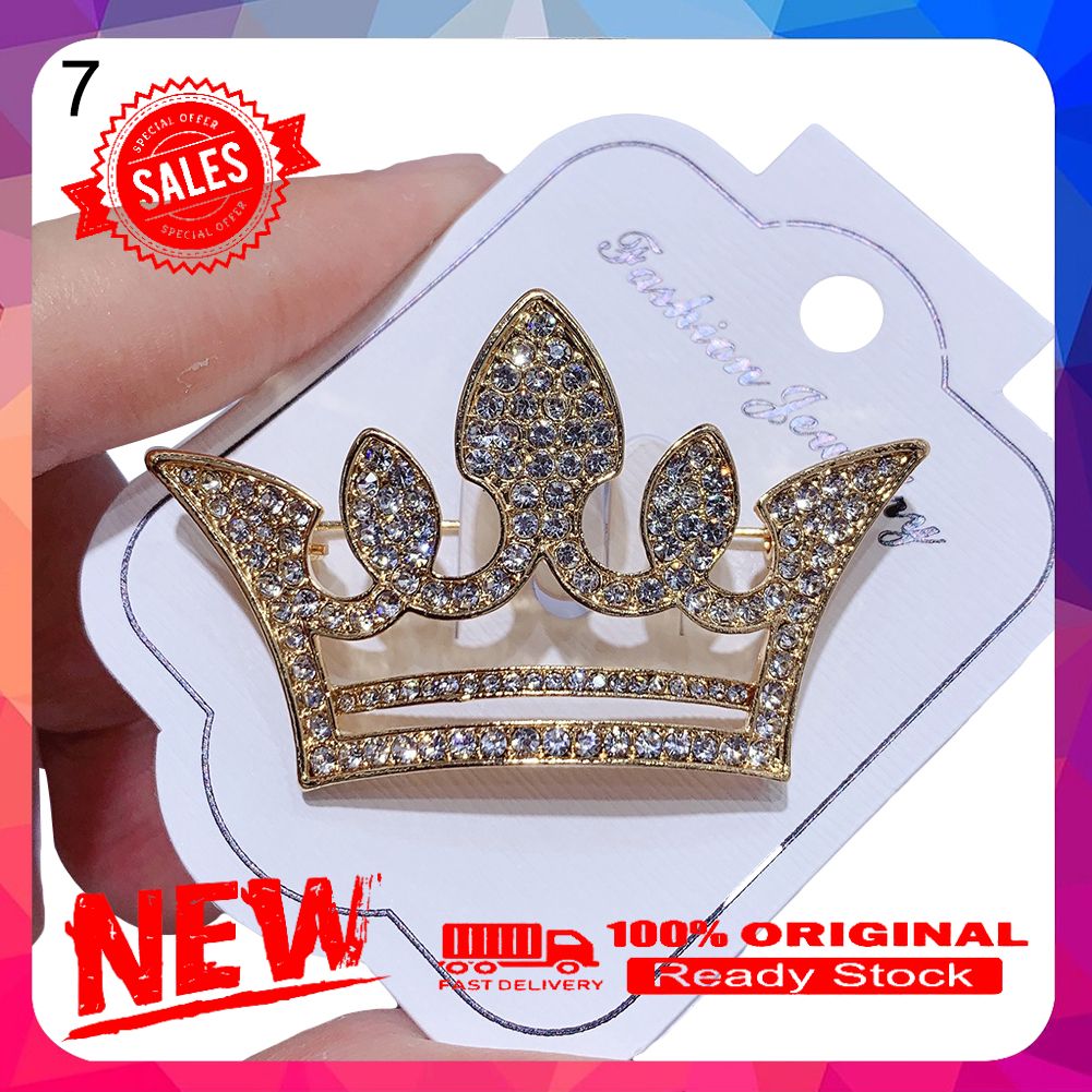 Crown Rhinestone Faux Pearl Lapel Brooch Suit Collar Badge Jewelry